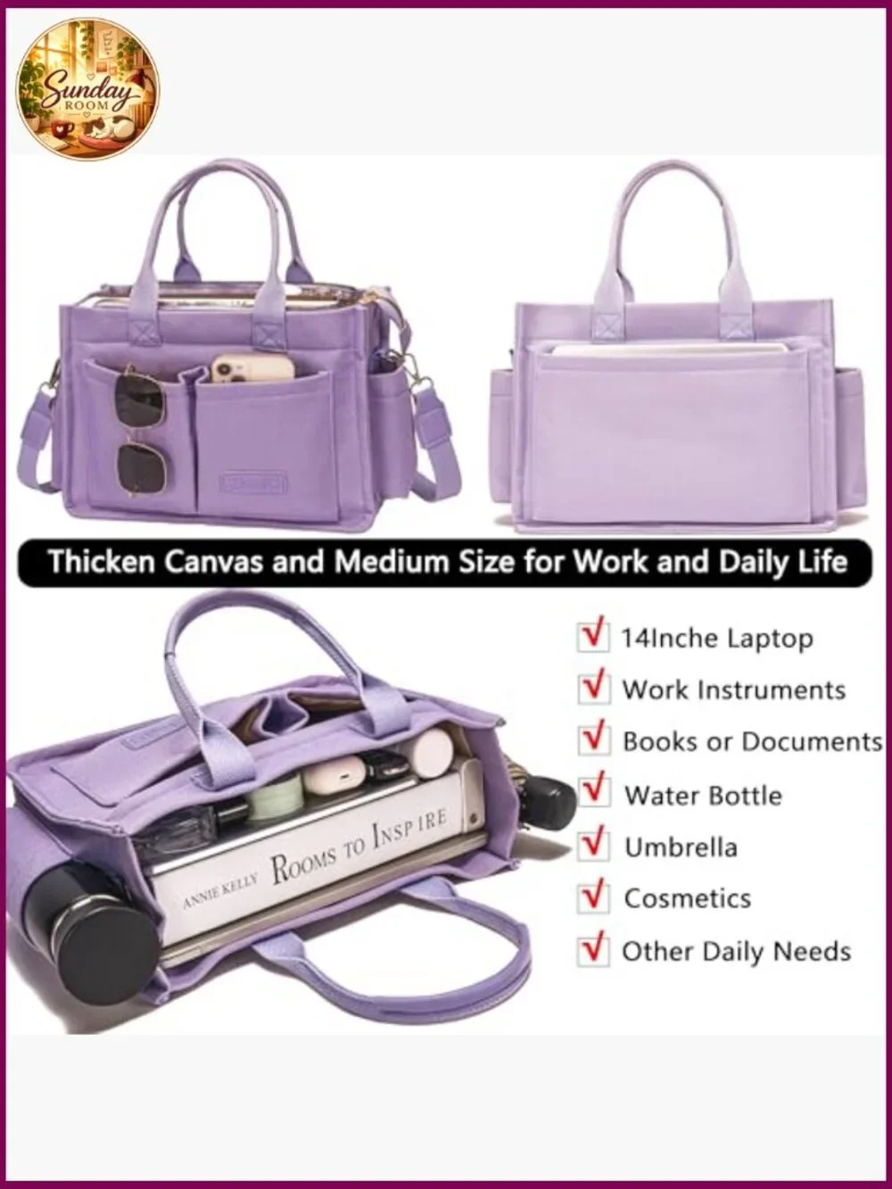 Canvas Tote Bag Large Laptop Work Bag Crossbody Shoulder Purse Travel